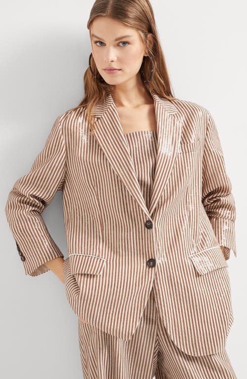 Brunello Cucinelli Linen Sequin-stripe Blazer In Yuta