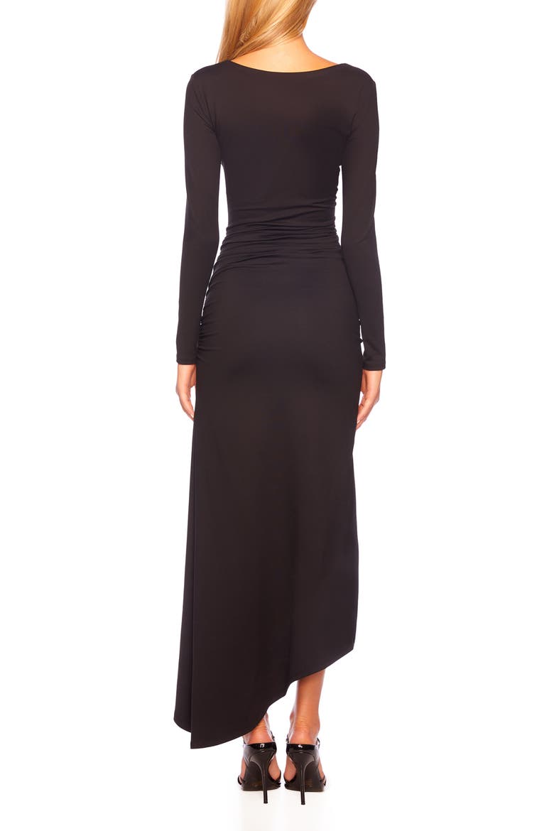 Long Sleeve Ruched Slit Maxi Dress, Alternate, color, BLACK