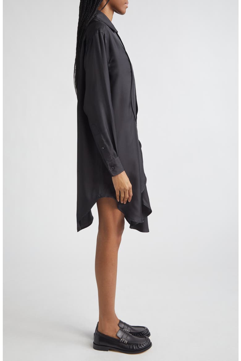 Draped Long Sleeve Silk Tuxedo Shirtdress, Alternate, color, BLACK