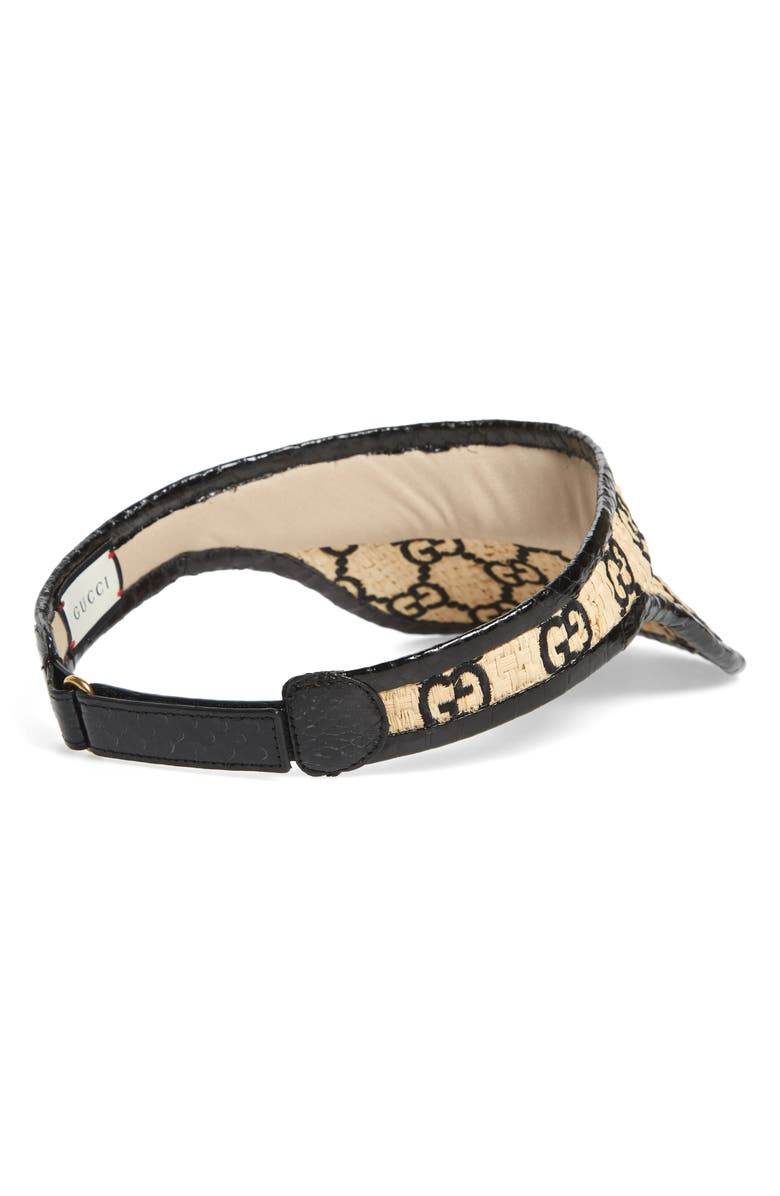 Gucci Afraa Genuine Snakeskin Trim GG Embroidered Raffia Visor, Alternate, color,