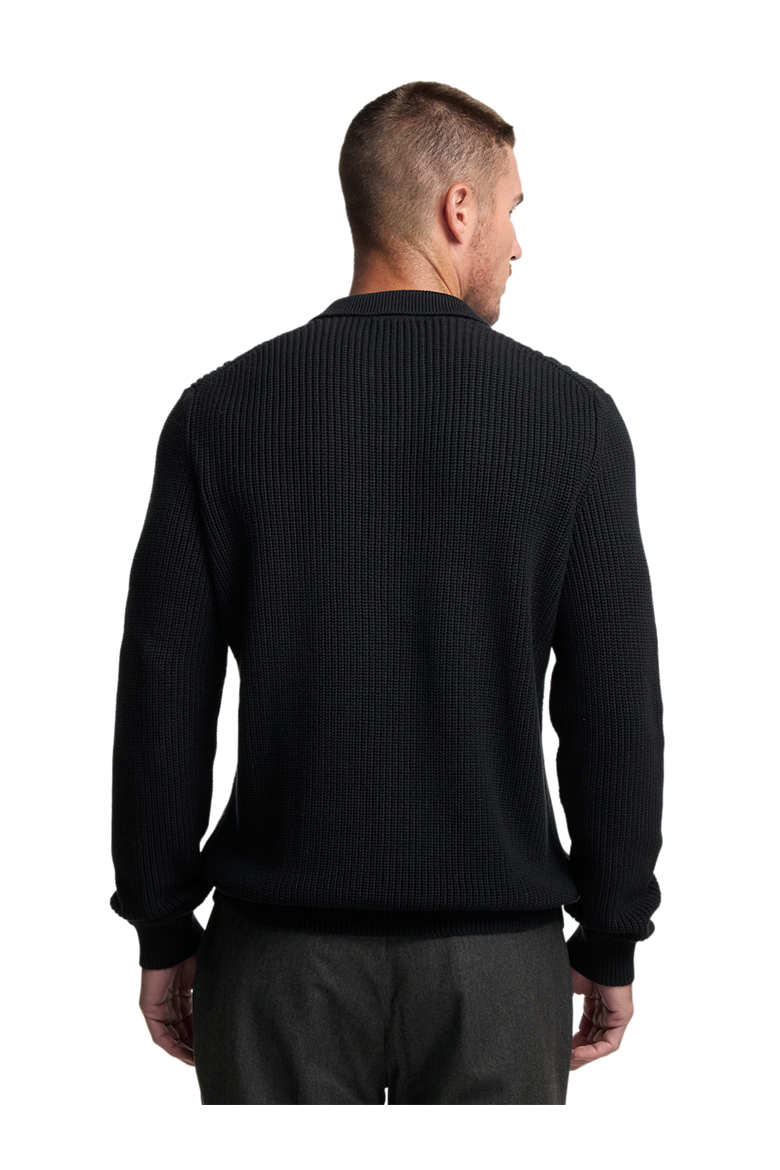Cotton Cable V-neck Polo, Alternate, color, Black