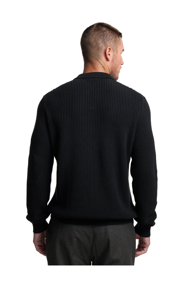 Paul Fredrick Cotton Cable V-neck Polo, Alternate, color, Black