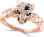EFFY 14K Rose Gold Black Diamond & Emerald Panther Head Ring