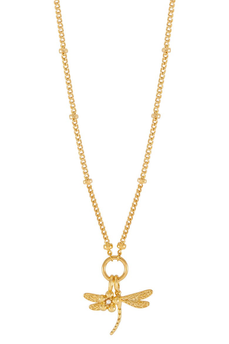 Flower & Dragonfly Charm Necklace, Main, color, GOLD