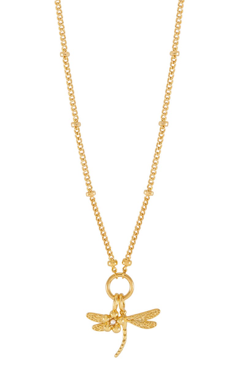 Estella Bartlett Flower & Dragonfly Charm Necklace, Main, color, Gold