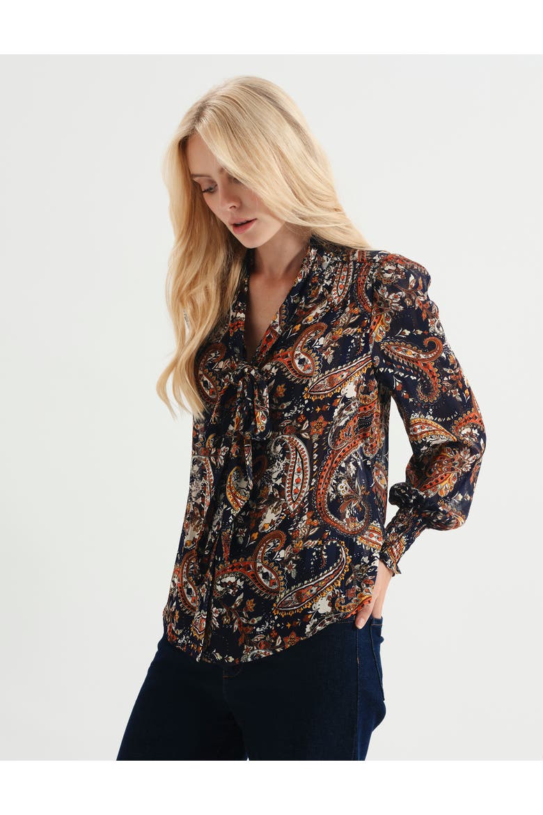 Mavis Printed Chiffon Blouse, Alternate, color, Navy Paisley