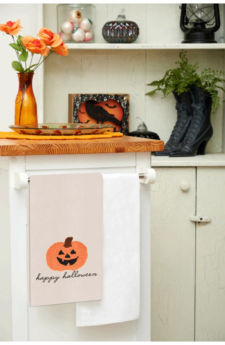 C&F Home Pumpkin Jack O' Lantern French Knot Cotton Halloween Dishtowel, Alternate, color, 