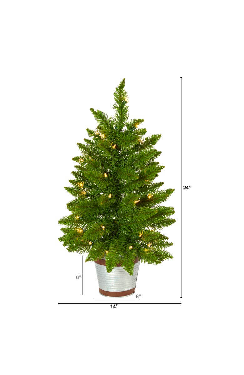 NEARLY NATURAL 2-ft Providence Pine Artificial Christmas Tree in Decorative Planter with 35 Warm White Lights and 51 Bendable Branches, Alternate, color, Green
