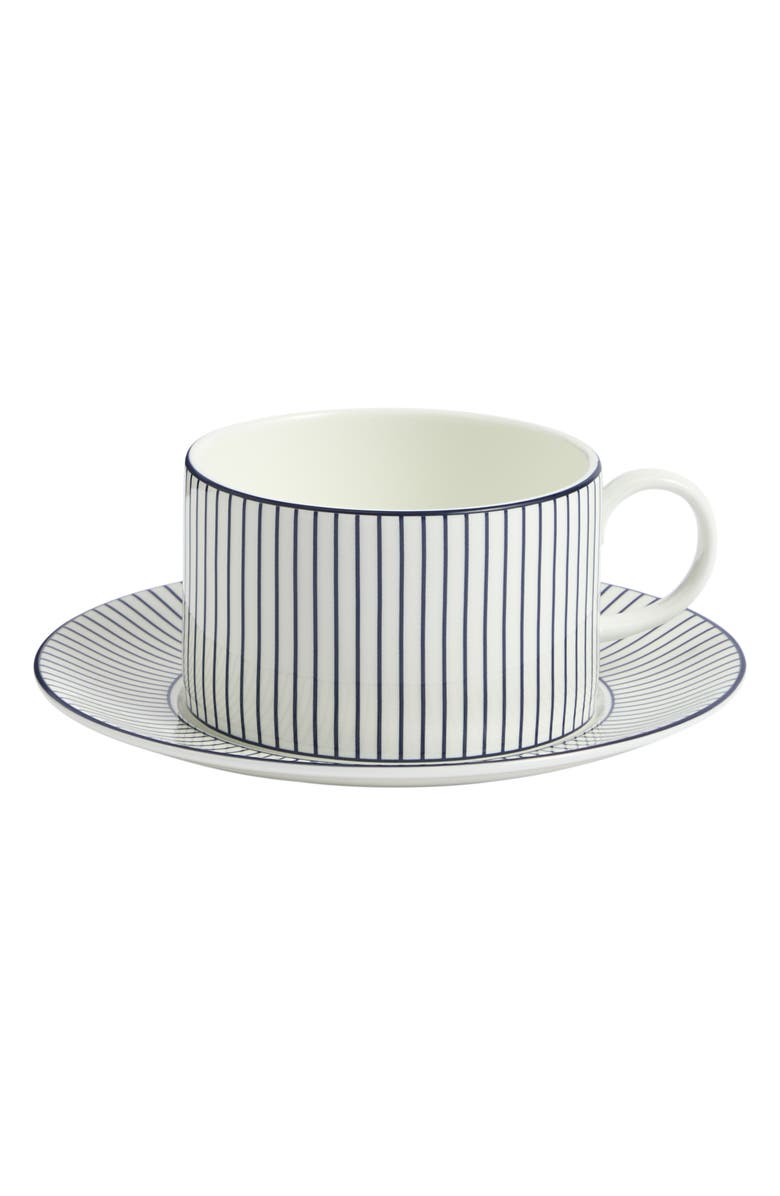 Wedgwood Gio Stripe Bone China Teacup & Saucer Set, Main, color, Multi White