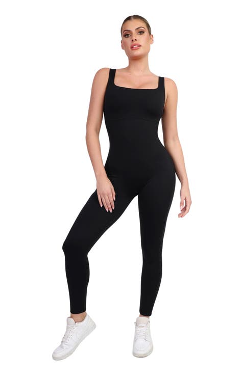 Shapewear Square Neck Thigh Slimming Workout Jumpsuit