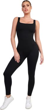 Popilush Shapewear Square Neck Thigh Slimming Workout Jumpsuit