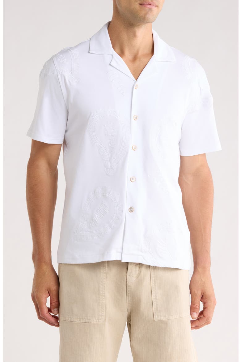 Paisley Embroidered Camp Shirt, Main, color, WHITE