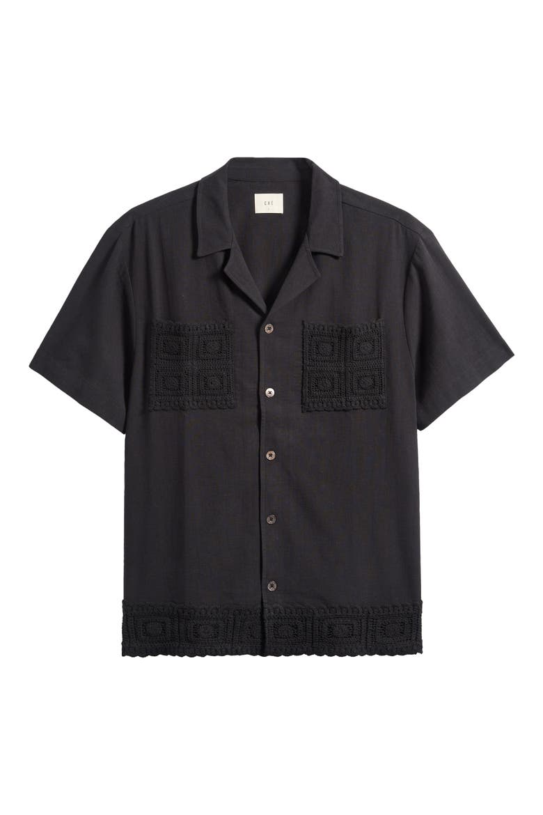 Ingo Cotton & Linen Camp Shirt, Main, color, BLACK-01