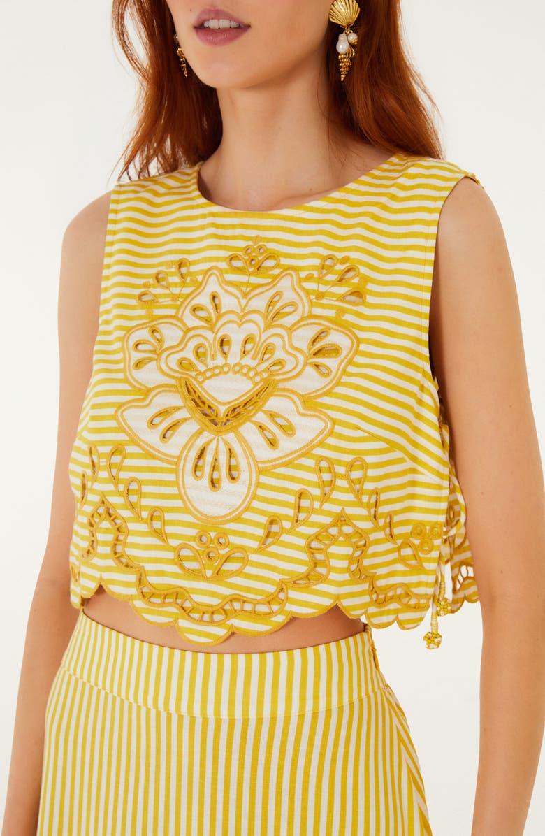 FARM Rio Richilieu Stripe Eyelet Tank, Alternate, color, Yellow