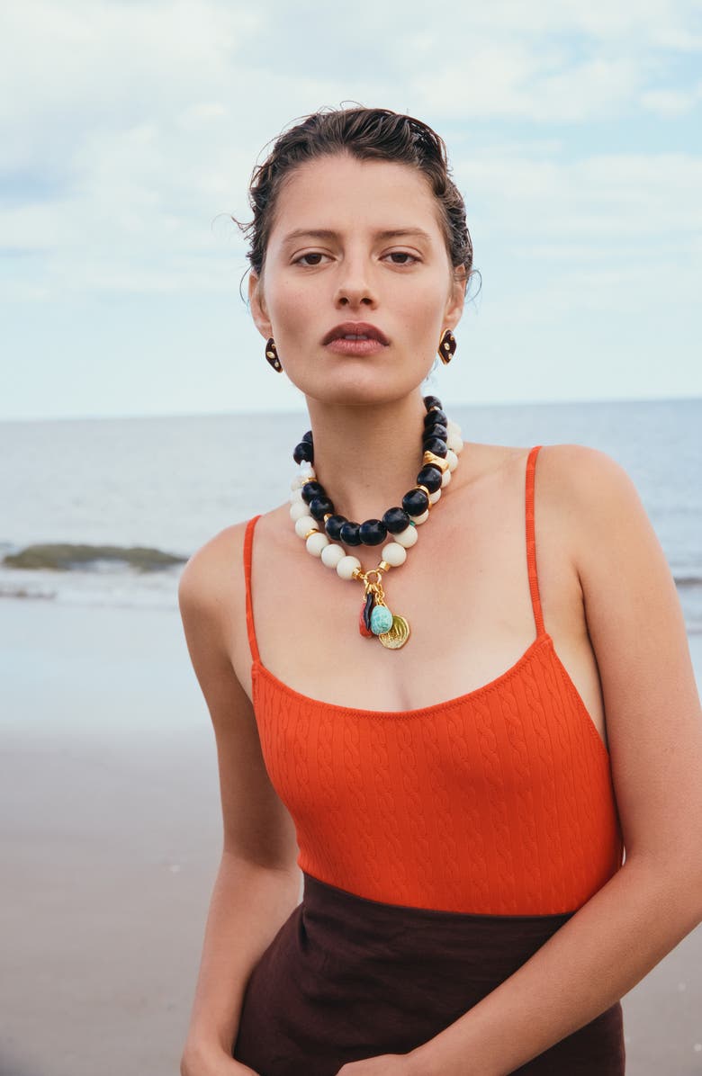 Lizzie Fortunato Oria Bead & Freshwater Pearl Necklace, Alternate, color, Black