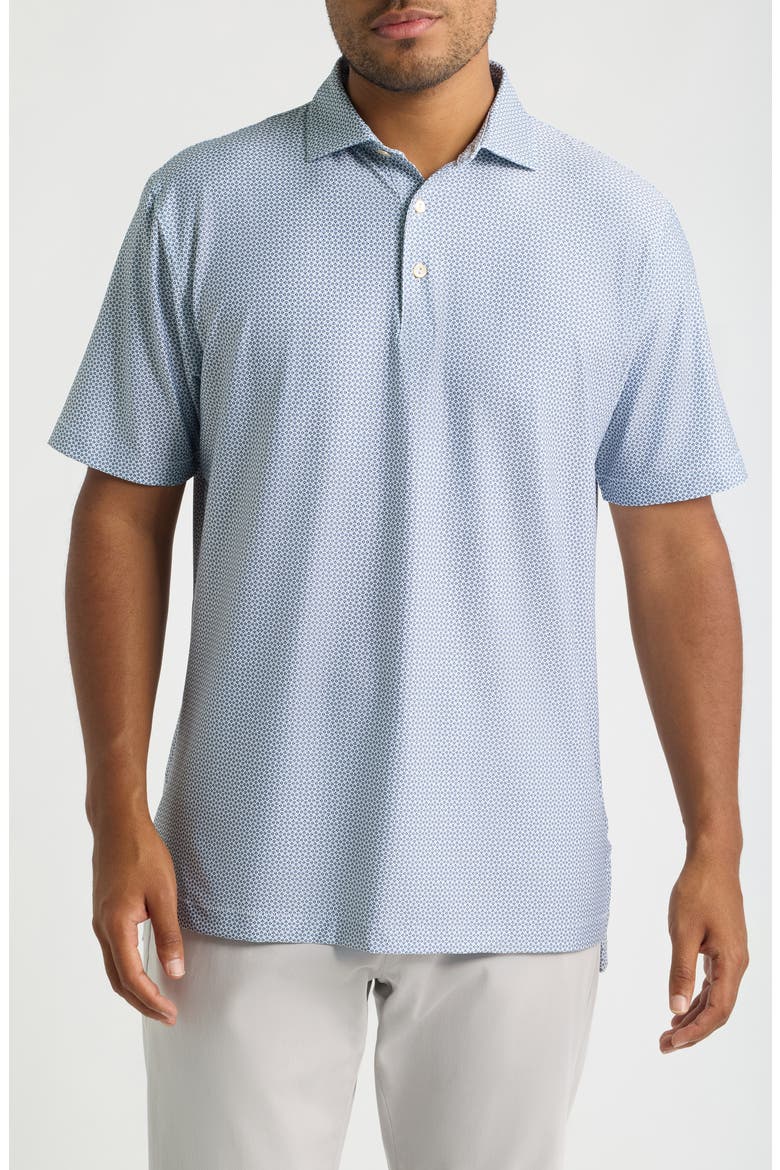 Rambla Microprint Performance Jersey Polo, Main, color, WHITE / DARK AMBER/ BLUE
