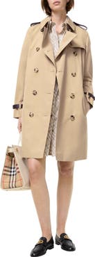 Burberry Mid-length Leather Trim Kensington Trench Coat