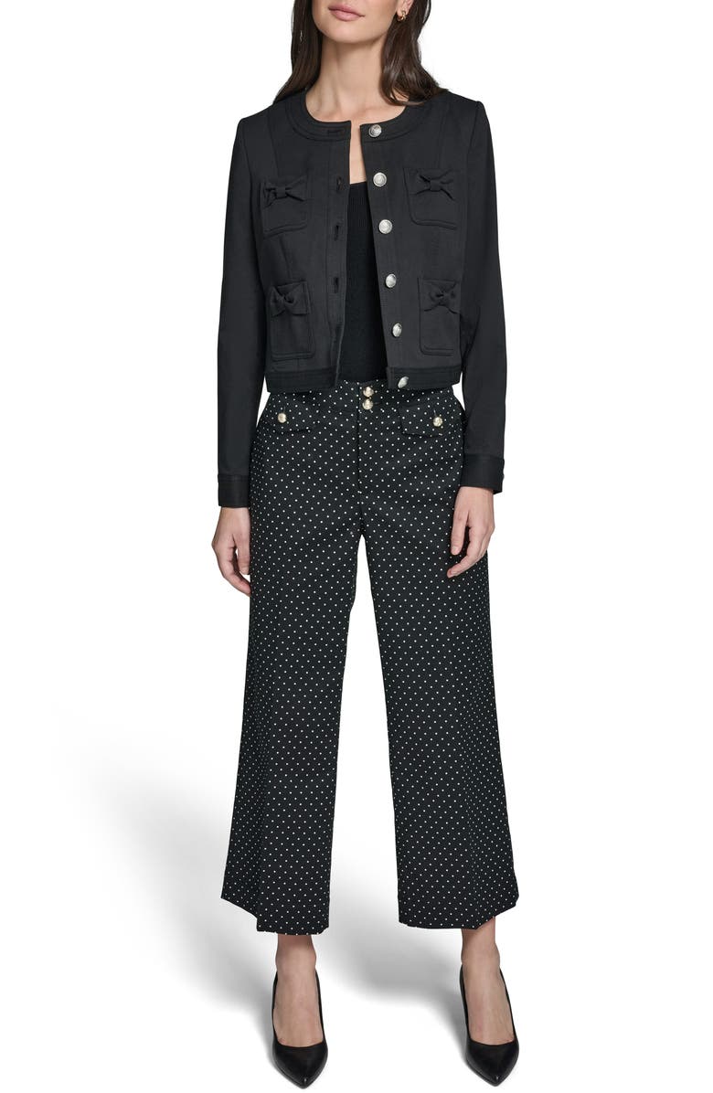 KARL LAGERFELD PARIS Bow Four Pocket Jacket, Alternate, color, Black