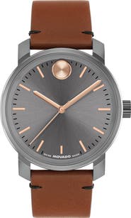 Movado Bold Access Leather Strap Watch, 41mm