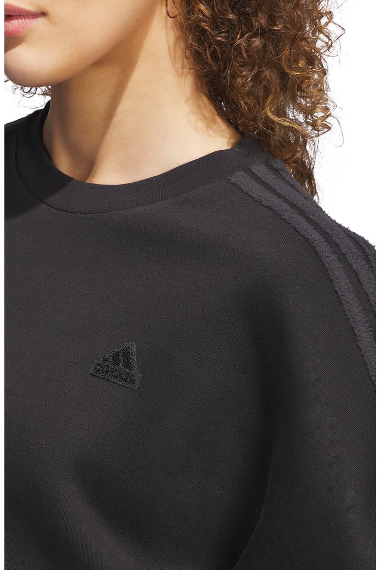 Cozy 3-Stripe Pullover Sweatshirt, Alternate, color, BLACK