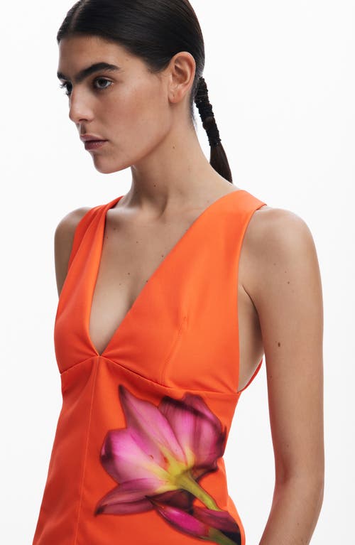 Shop Desigual Floral Deep V-neck Tank In Orange