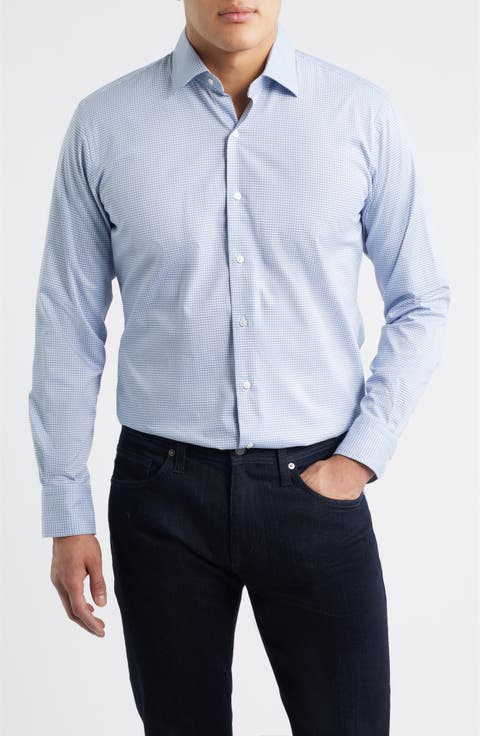 Conway Microcheck Crown Lite Performance Twill Button-Up Shirt