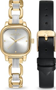 Ettika Classic Square Bracelet Watch & Leather Strap Set