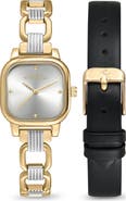 Ettika Classic Square Bracelet Watch & Leather Strap Set
