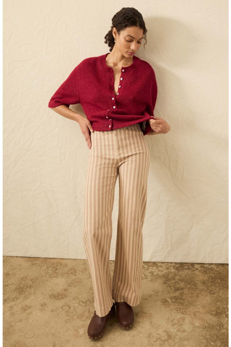 Apres Elbow Sleeve Alpaca & Pima Cotton Cardigan, Alternate, color, WINE RUST
