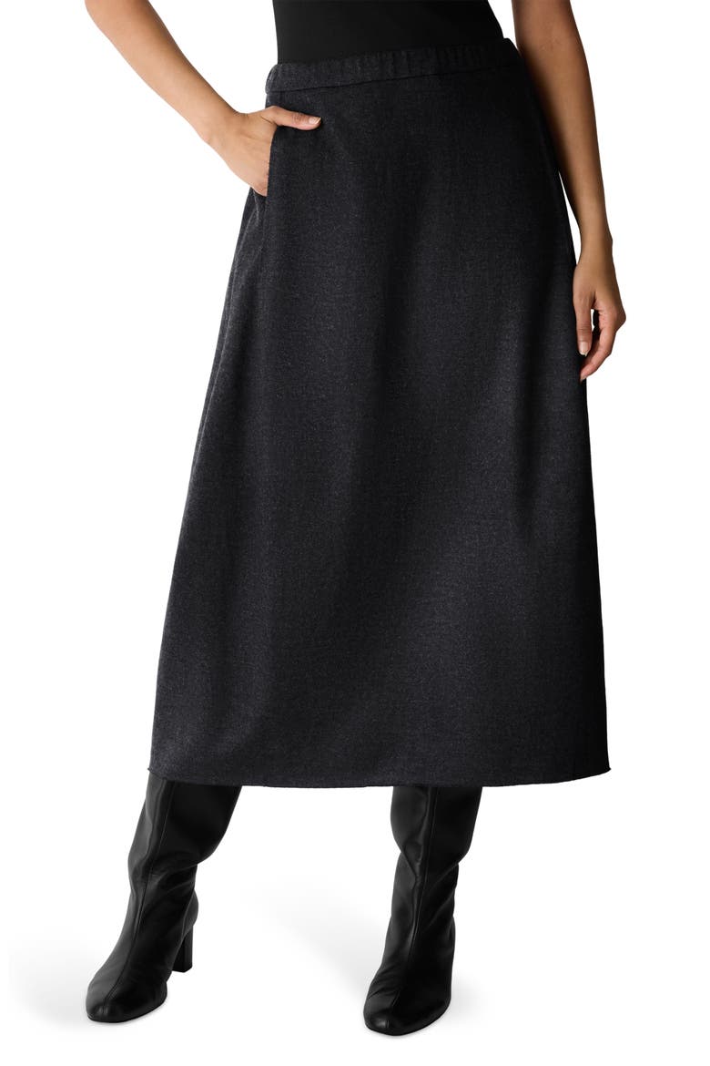 Virgin Wool Midi Lantern Skirt, Main, color, CHARCOAL