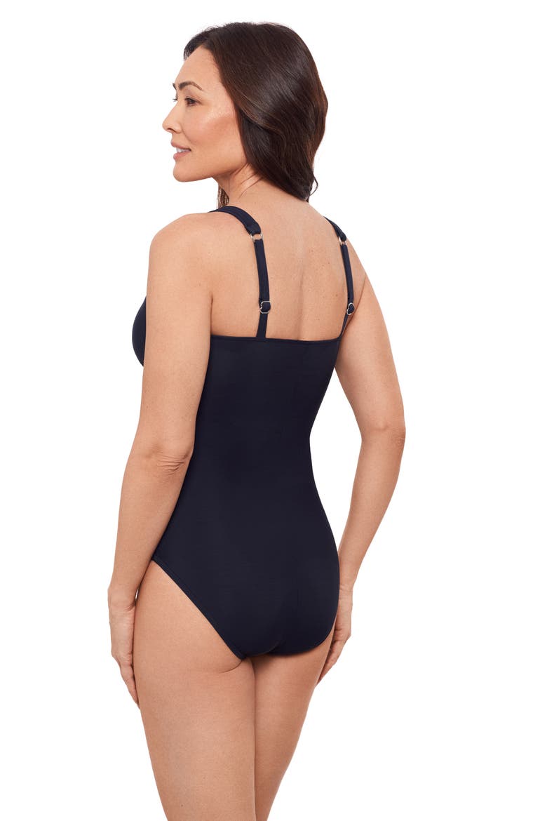 Full Coverage Surplice Trim Overlay V-Neck One-Piece Swimsuit, Alternate, color, True Navy