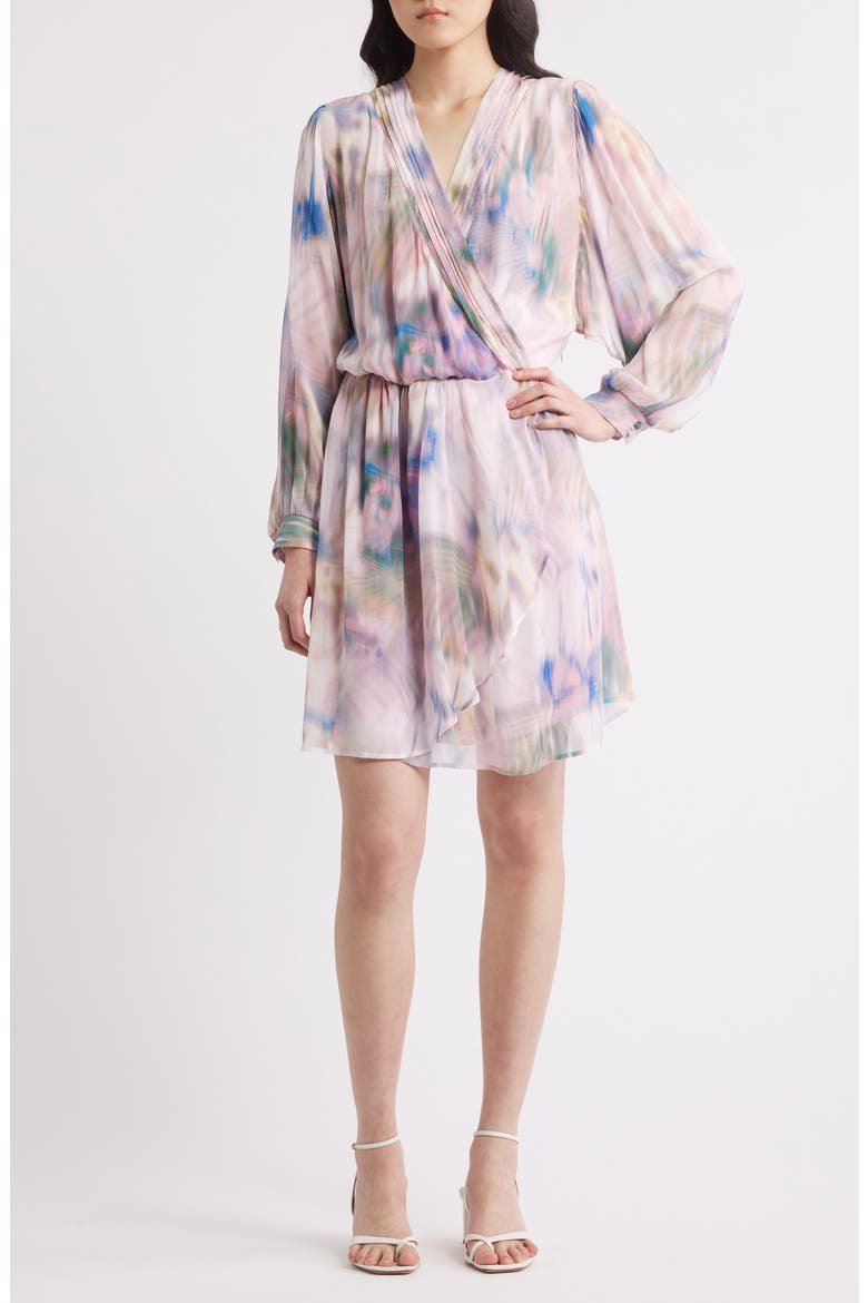 Print Long Sleeve Faux Wrap Dress, Main, color, OPEN MISC