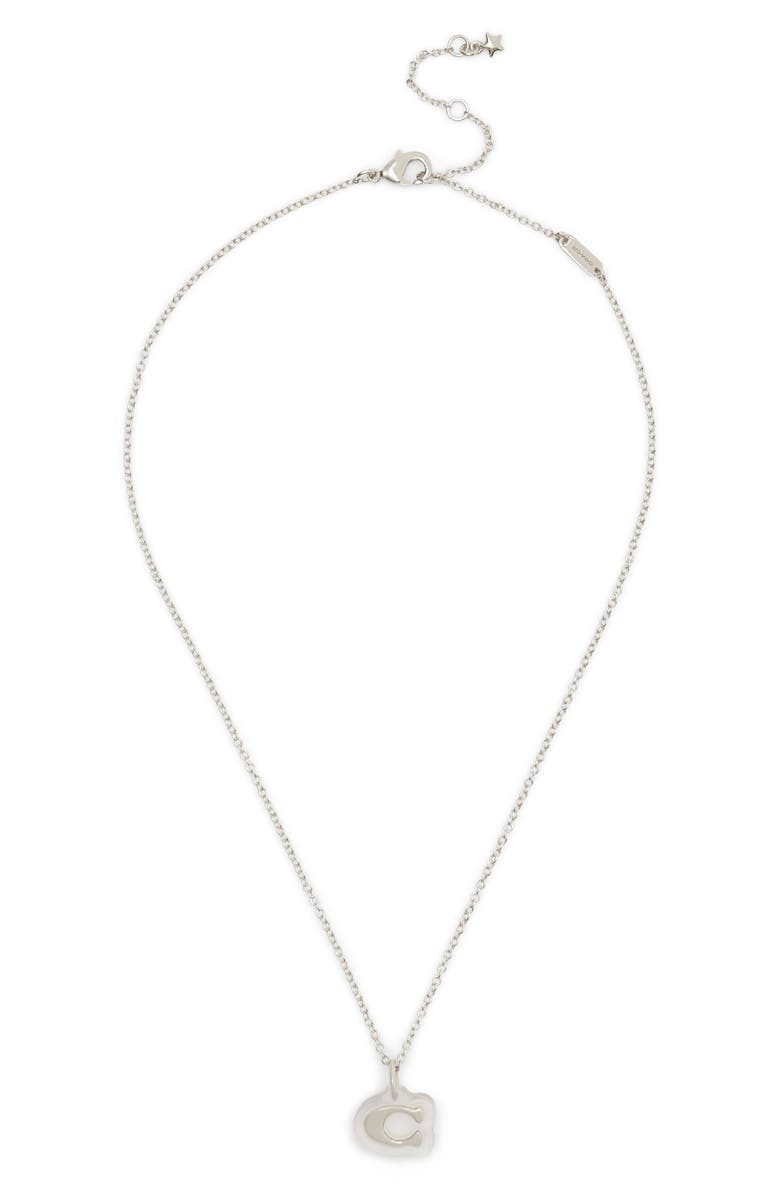 COACH Logo Pendant Necklace, Alternate, color, Rhodium