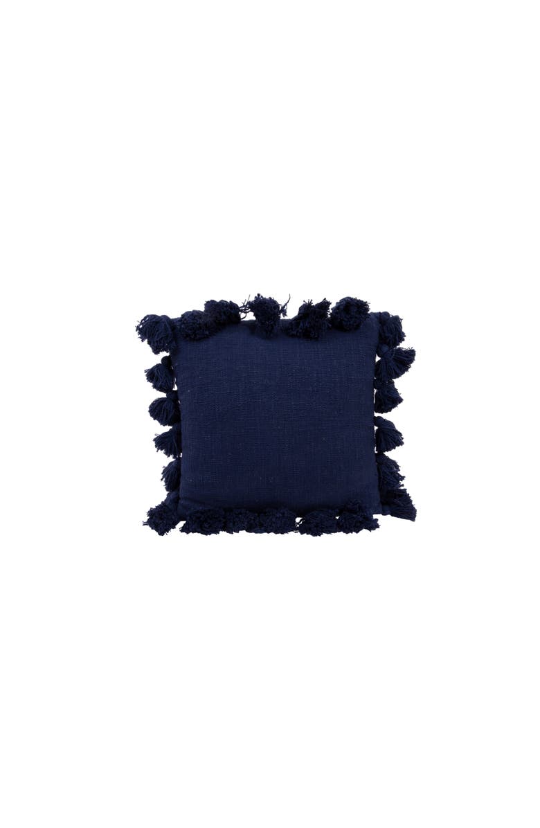 Storied Home Woven Cotton Slub Pillow with Tassels, Navy, Main, color, Blue