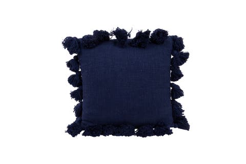 Woven Cotton Slub Pillow with Tassels, Navy