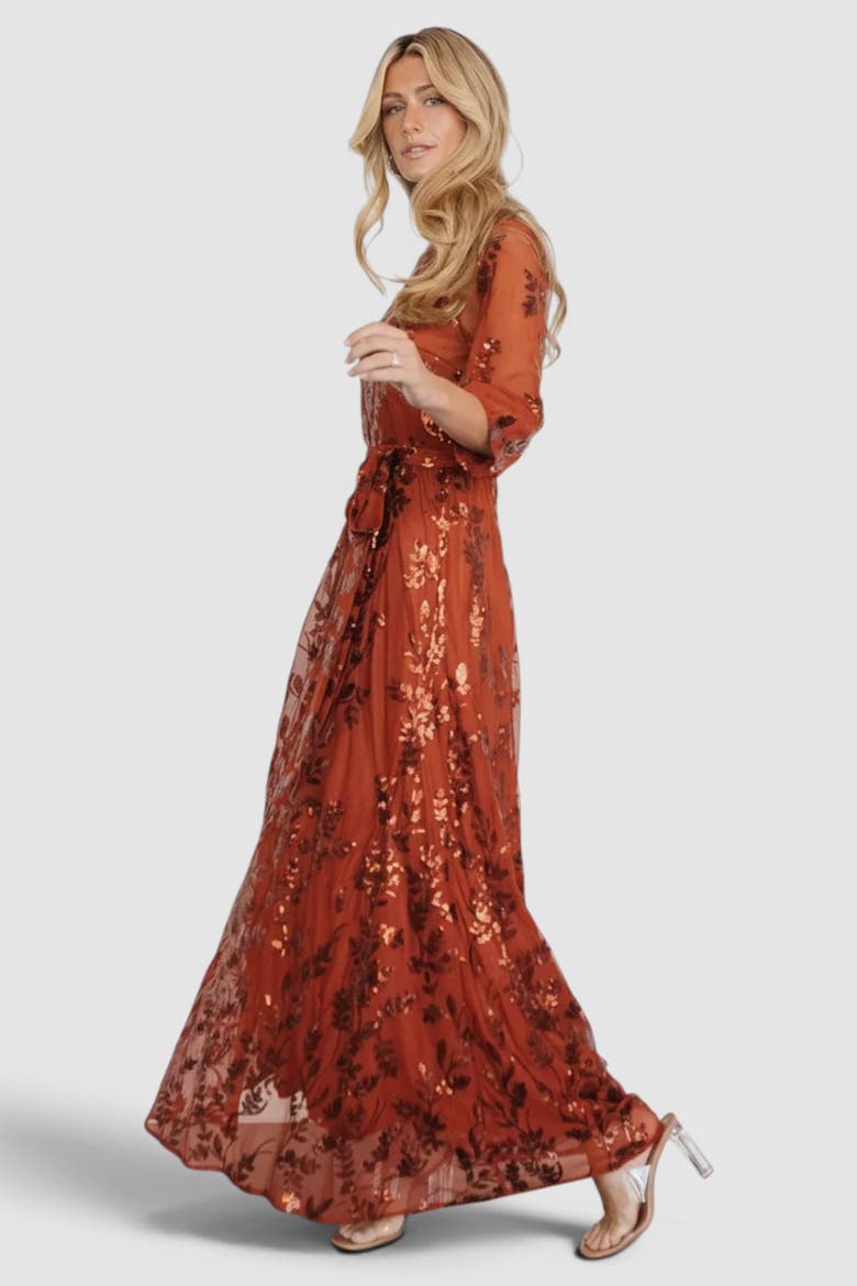 Destiny Sequin Maxi Dress, Alternate, color, Cinnamon