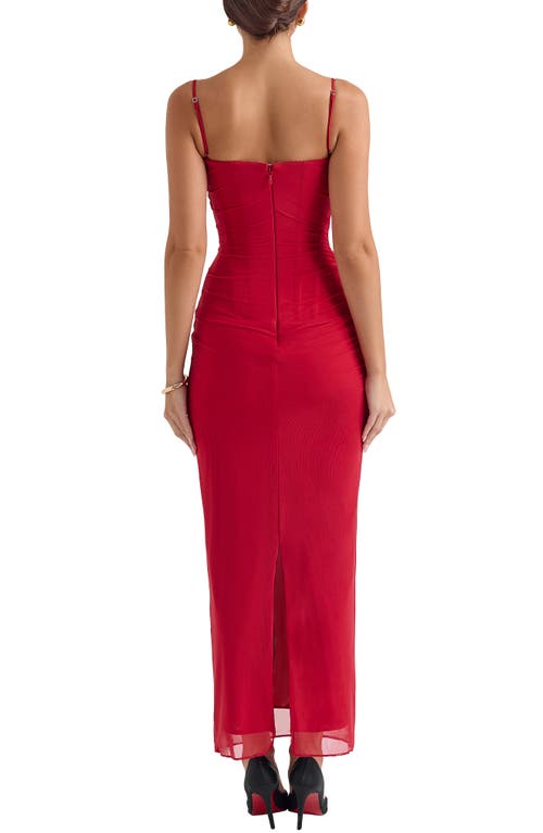 House Of Cb Nalini Mesh Corset Cocktail Dress In Haute Red