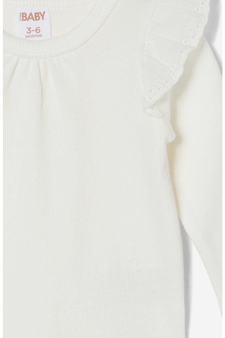 The Long Sleeve Broderie Ruffle Bubbysuit, Alternate, color, Vanilla