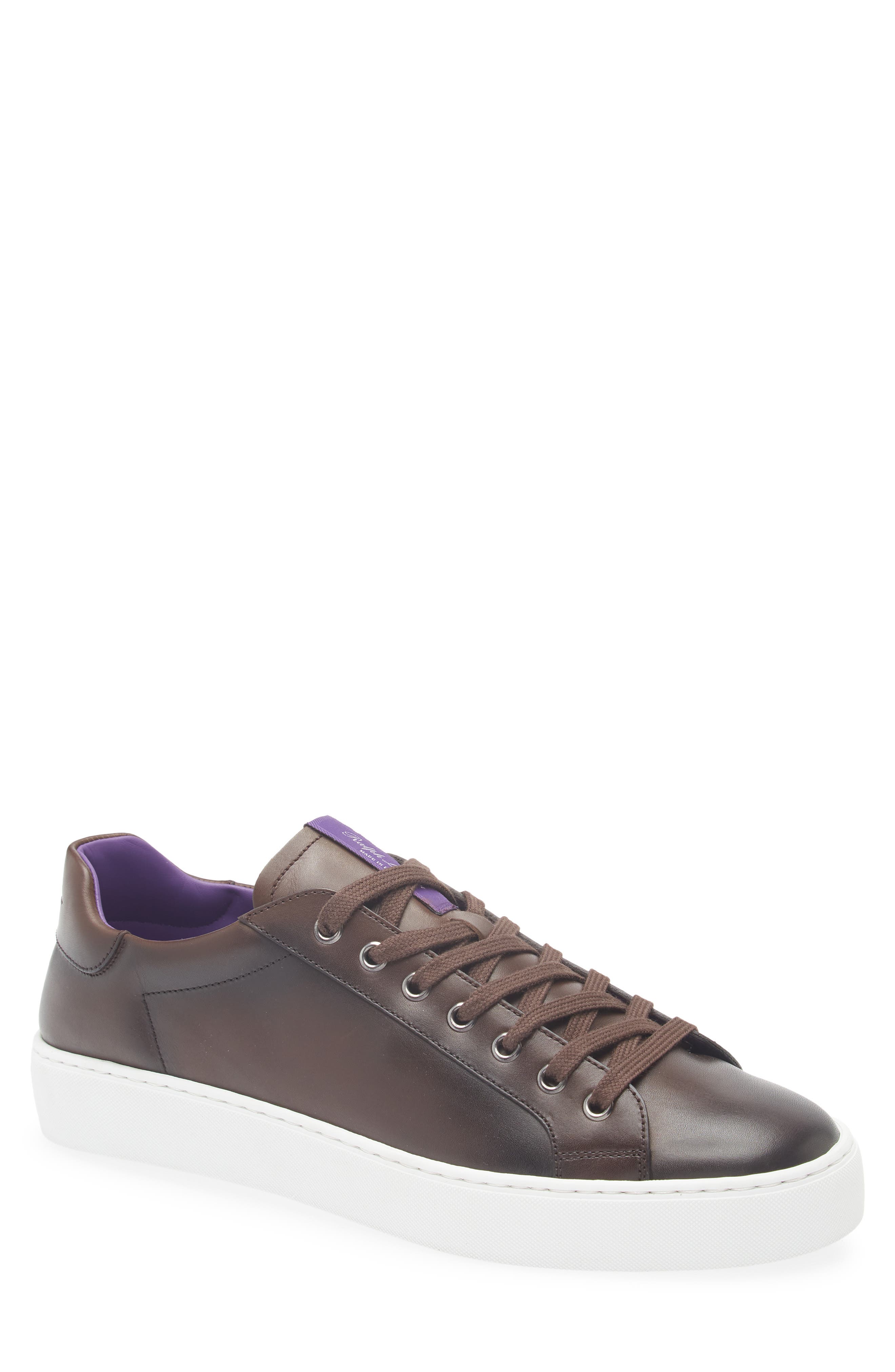 Ralph Lauren Purple Label Severn Calfskin Leather Sneaker, Main, color, Luggage Brown
