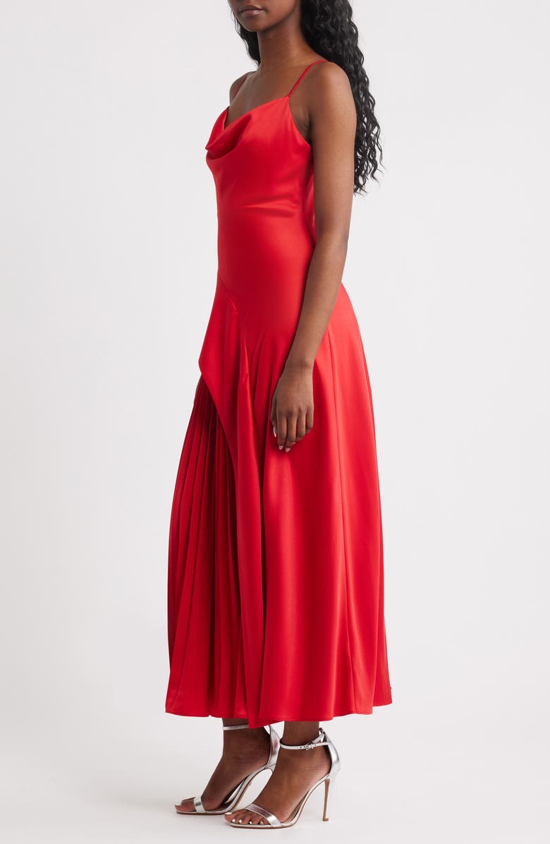 Lulus Raisa Pleat Detail Satin Slipdress, Alternate, color, Red