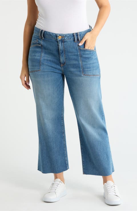 Meg Raw Hem High Waist Ankle Wide Leg Jeans (Earn) (Plus)