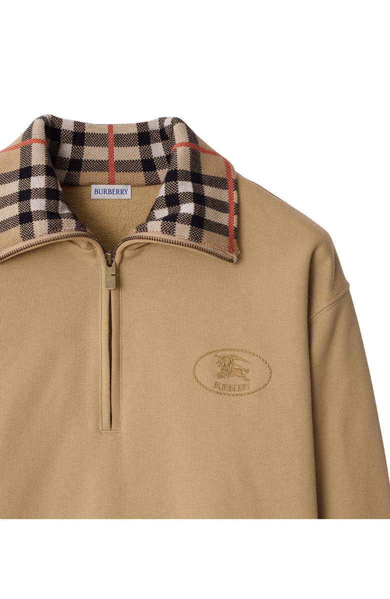 Burberry EKD Stamp Check Trim French Terry Half Zip Sweatshirt, Alternate, color, 
