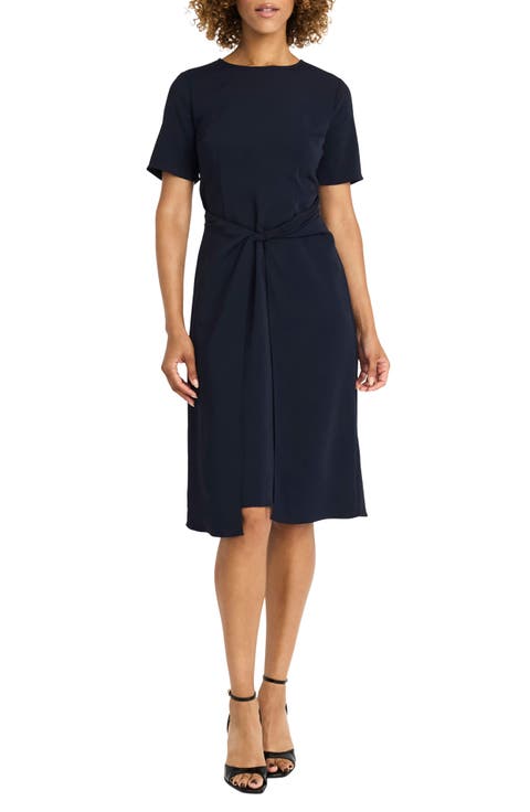 Short Sleeve Twisted Overlay Midi Dress