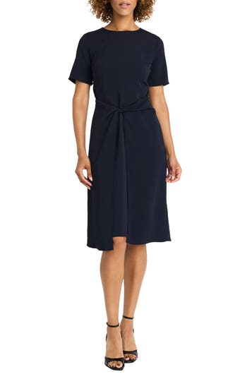 Maggy London Short Sleeve Twisted Overlay Midi Dress