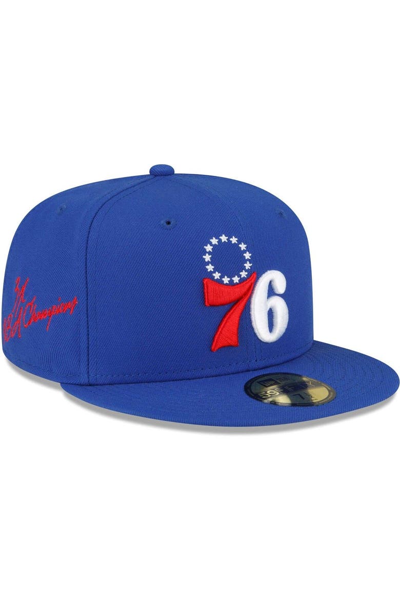 Men's New Era Royal Philadelphia 76ers 3x NBA Finals Champions Dual-Tone Logo 59FIFTY Fitted Hat, Main, color, Blue