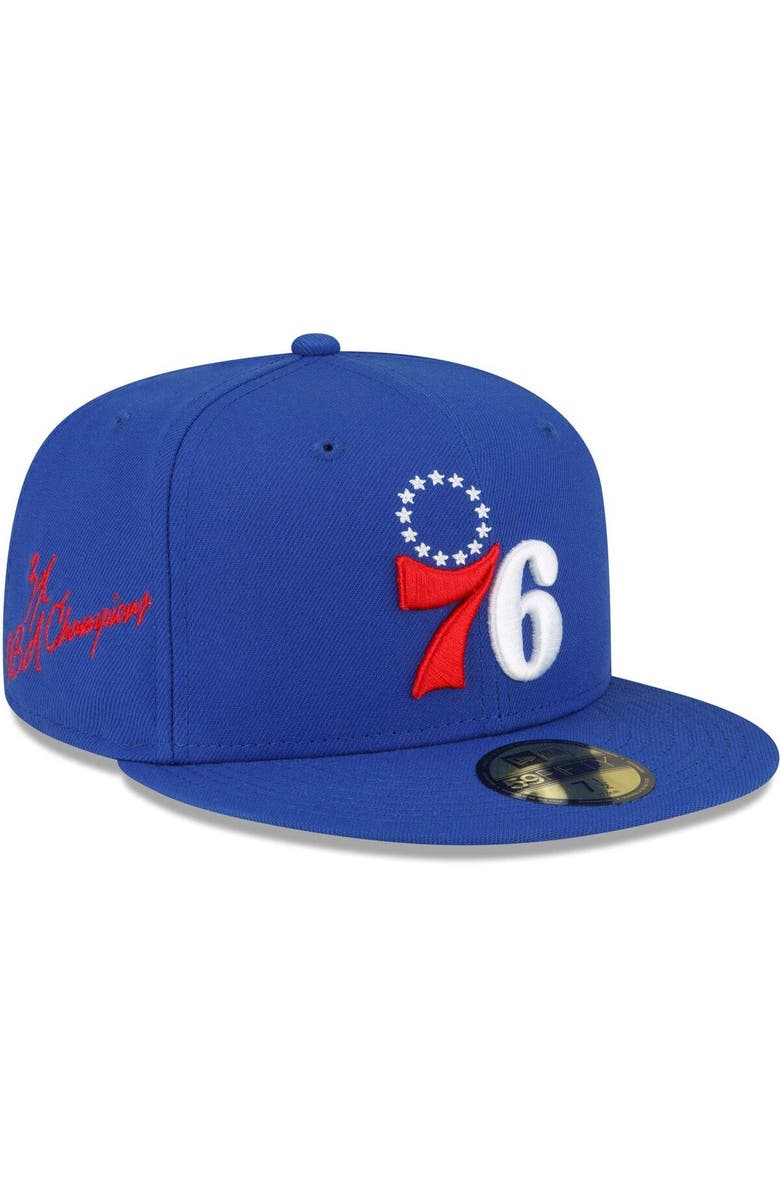 New Era Men's New Era Royal Philadelphia 76ers 3x NBA Finals Champions Dual-Tone Logo 59FIFTY Fitted Hat, Main, color, 
