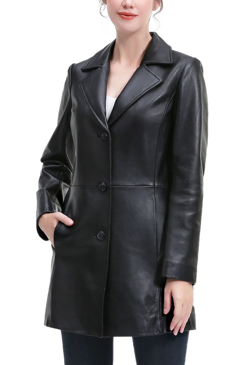 Women's Rylee Leather Walking Coat, Alternate, color, Black