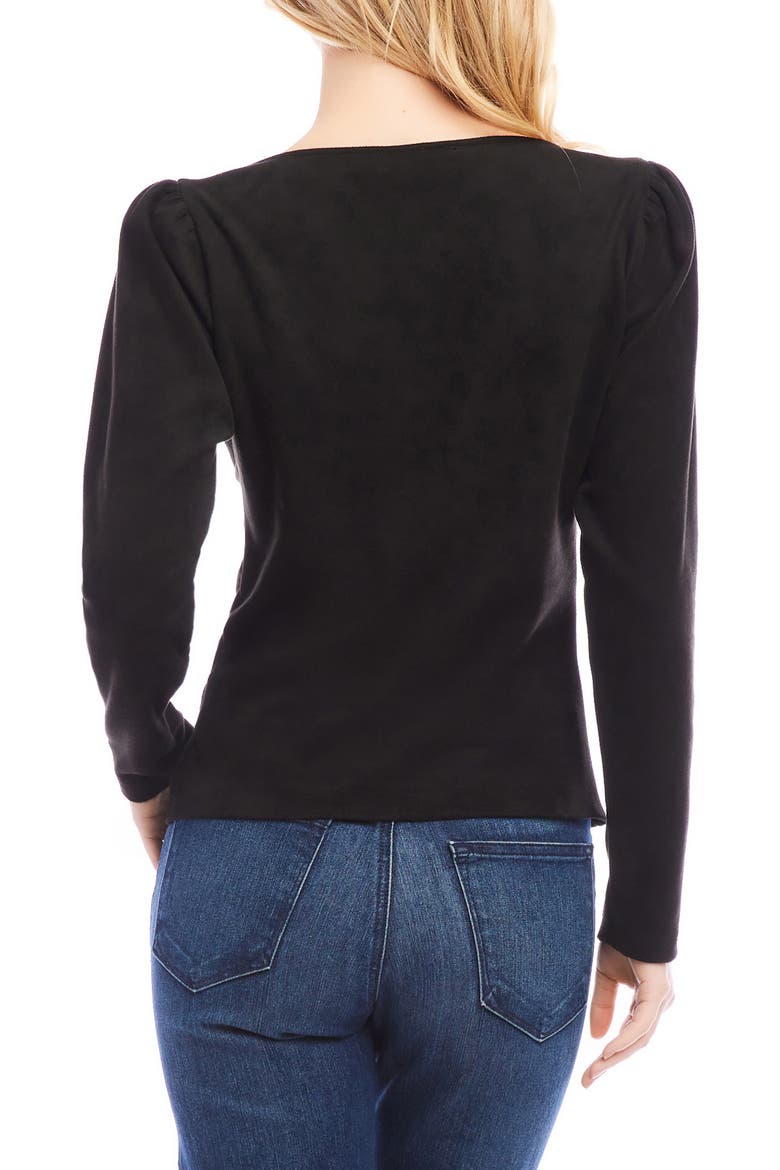 Faux Suede Shirred Long Sleeve Top, Alternate, color, BLACK