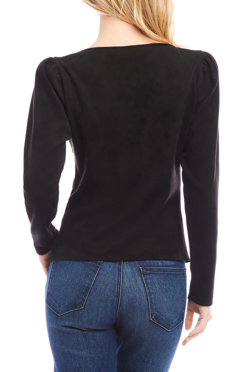 Karen Kane Faux Suede Shirred Long Sleeve Top, Alternate, color, Black