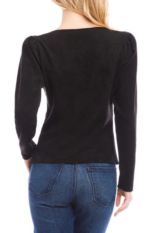 Karen Kane Faux Suede Shirred Long Sleeve Top In Black